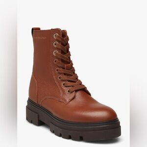 Tommy Hilfiger Cognac Leather Moto Boots